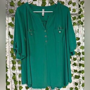 Perseption Teal Women's Blouse with Button Accents